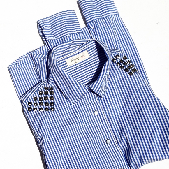 TWO BY VINCE CAMUTO studded long sleeve button up shirt Small top stripes - Picture 1 of 8